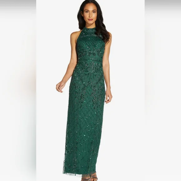 green emerald velvet dress One Shoulder Draped Velvet Gown with Chain Accent in Emerald main image 1